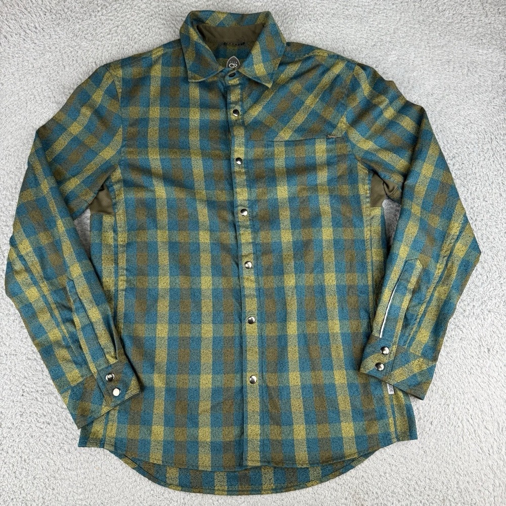 Club Ride Shirt Mens‎ Small Green Blue Shaka Flannel II Snap Plaid UPF50 Cycling